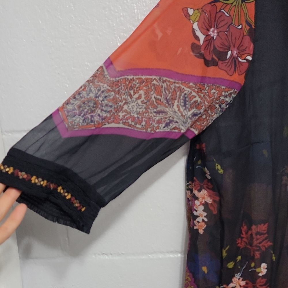 Soft Surroundings Embroidered Multicolor Blouse Black Red Size L Boho - Picture 6 of 11